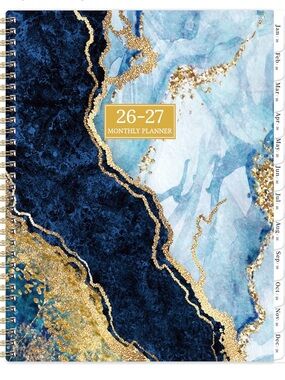 26-27 Monthly Planner in Navy Blue, Light Blue & Gold A4